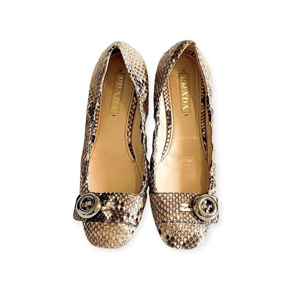 Prada Beige Snake Leather Ballet Flats 39 EU with Metal Buttons 1F474DF005 - Picture 7 of 16